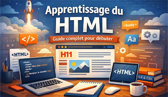 Découvrez l’apprentissage du HTML avec un guide complet pour comprendre les balises, structurer une page web, progresser pas à pas et maîtriser les bases du développement web.