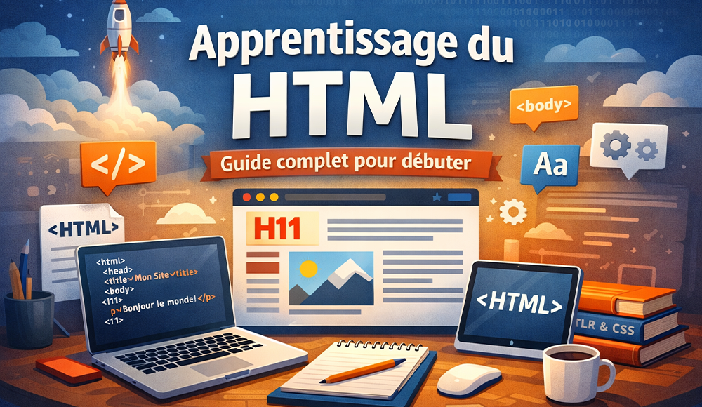 Découvrez l’apprentissage du HTML avec un guide complet pour comprendre les balises, structurer une page web, progresser pas à pas et maîtriser les bases du développement web.